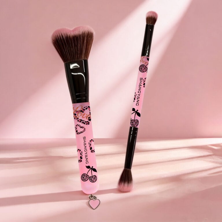 Pink Leopard Heart Makeup Brush Duo Pink Leopard Heart Makeup Brush Duo