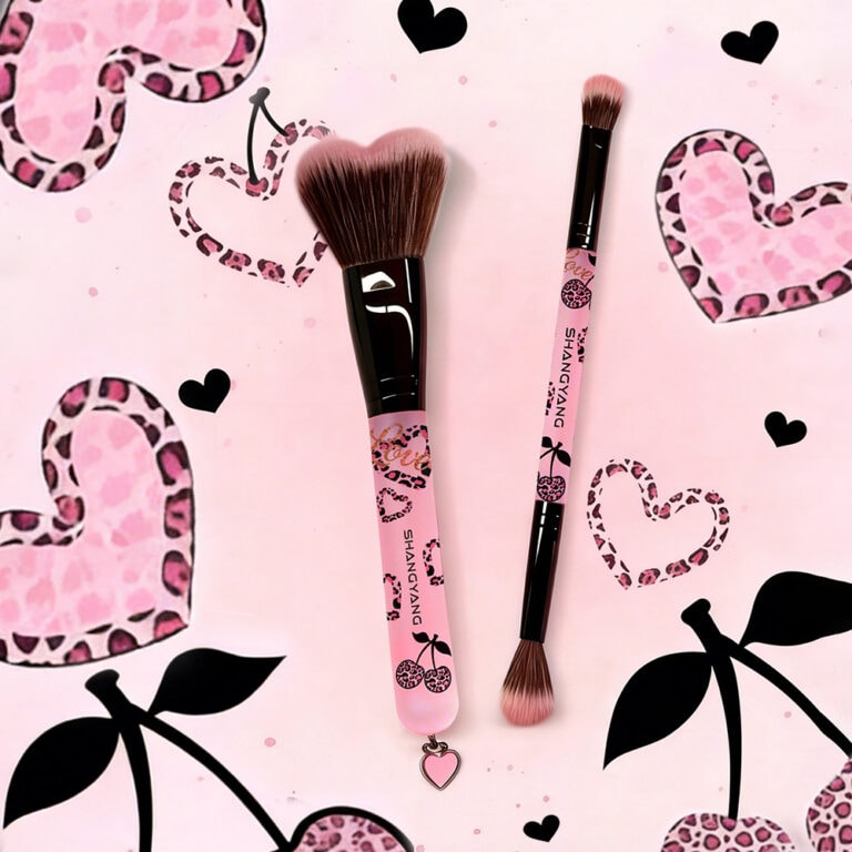 Pink Leopard Heart Makeup Brush Duo Pink Leopard Heart Makeup Brush Duo